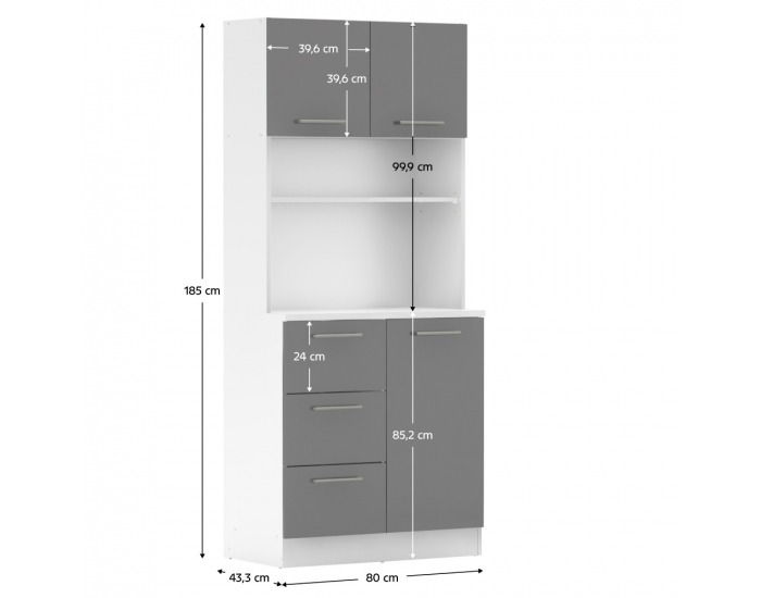 Trojdverový kredenc Laset New - biela / grafit