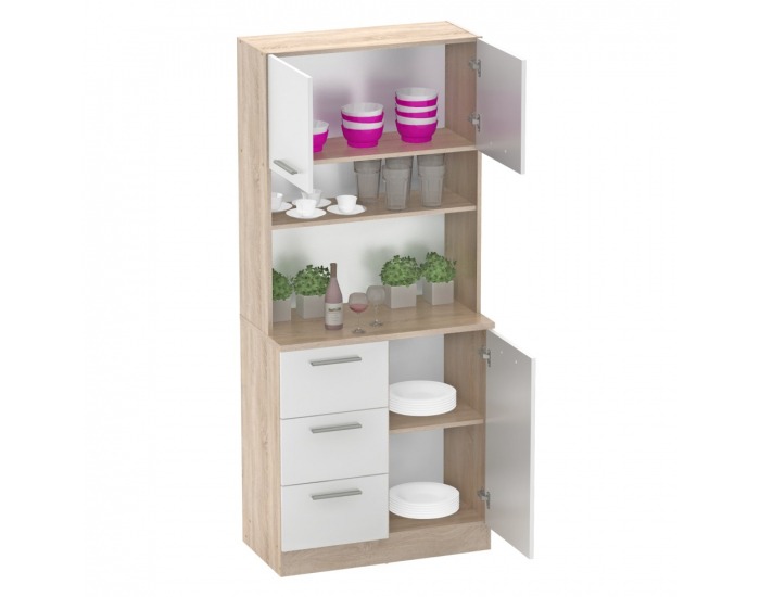 Trojdverový kredenc Laset New - dub sonoma / biela