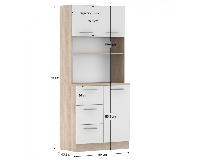 Trojdverový kredenc Laset New - dub sonoma / biela