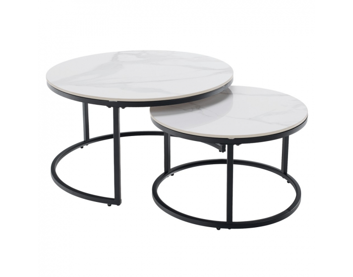 Konferenčný stolík (2 ks) Lastro - biely mramor / čierna
