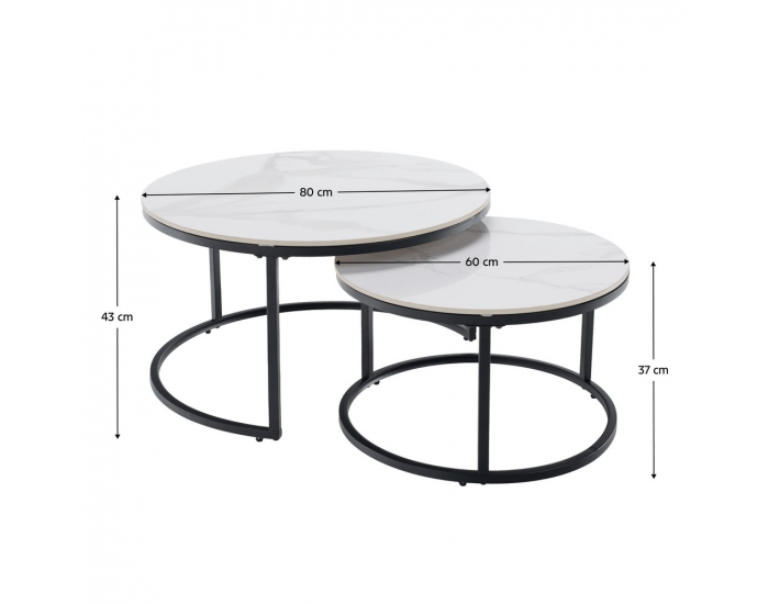 Konferenčný stolík (2 ks) Lastro - biely mramor / čierna
