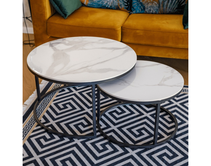 Konferenčný stolík (2 ks) Lastro - biely mramor / čierna