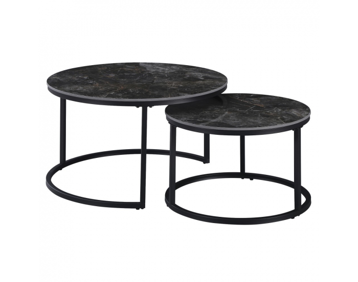 Konferenčný stolík (2 ks) Lastro - čierny mramor / čierna