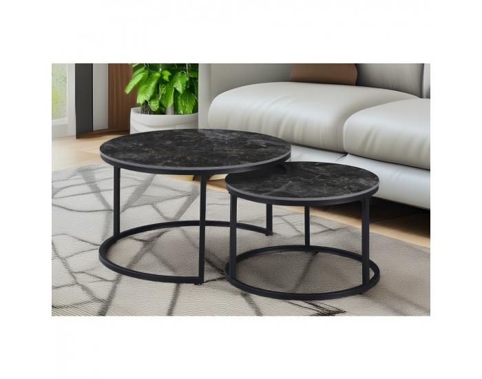 Konferenčný stolík (2 ks) Lastro - čierny mramor / čierna