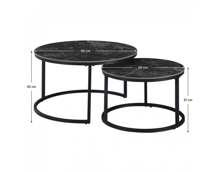 Konferenčný stolík (2 ks) Lastro - čierny mramor / čierna