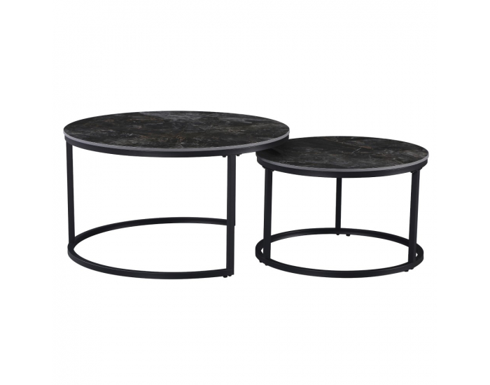 Konferenčný stolík (2 ks) Lastro - čierny mramor / čierna