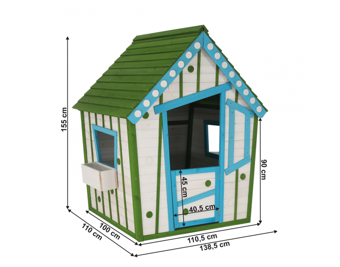 Drevený záhradný domček pre deti Latam - biela / sivá / modrá / zelená