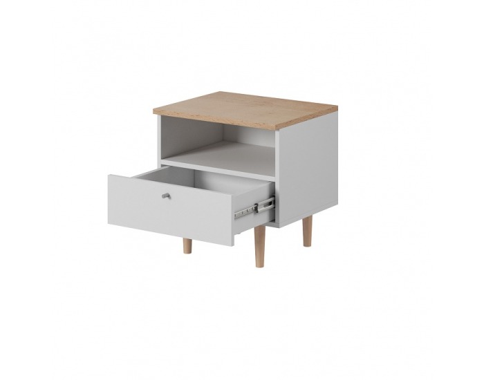 Nočný stolík Laveli LS50 - biela / buk pieskový
