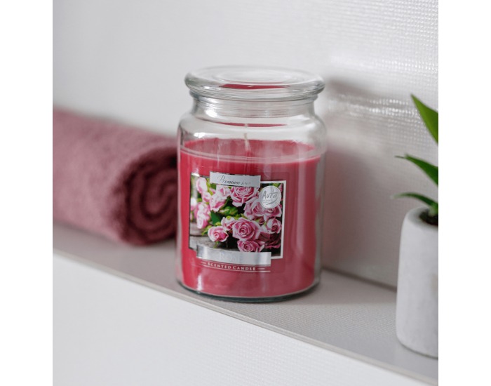 Vonná sviečka v skle Leana 500 g - priehľadná / ružová