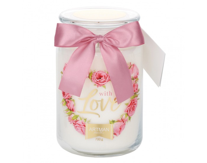 Vonná sviečka v skle Leana 700 g - priehľadná / biela