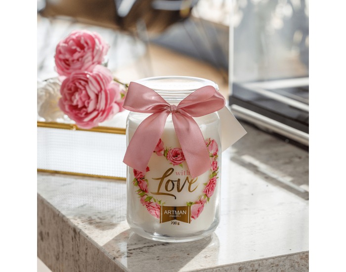 Vonná sviečka v skle Leana 700 g - priehľadná / biela