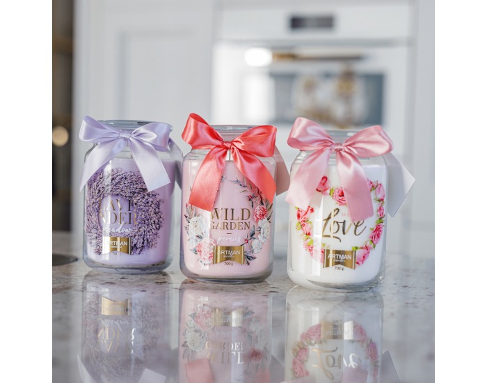 Vonná sviečka v skle Leana 700 g - priehľadná / biela