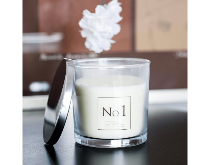 Vonná sviečka v skle Leana Typ 1 300 g - priehľadná / biela