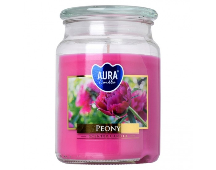 Vonná sviečka v skle Leana 500 g - priehľadná / ružová pivónia