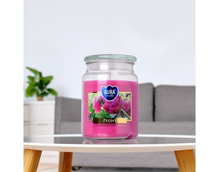 Vonná sviečka v skle Leana 500 g - priehľadná / ružová pivónia