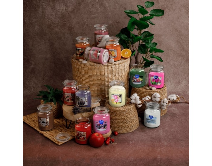 Vonná sviečka v skle Leana 500 g - priehľadná / ružová pivónia