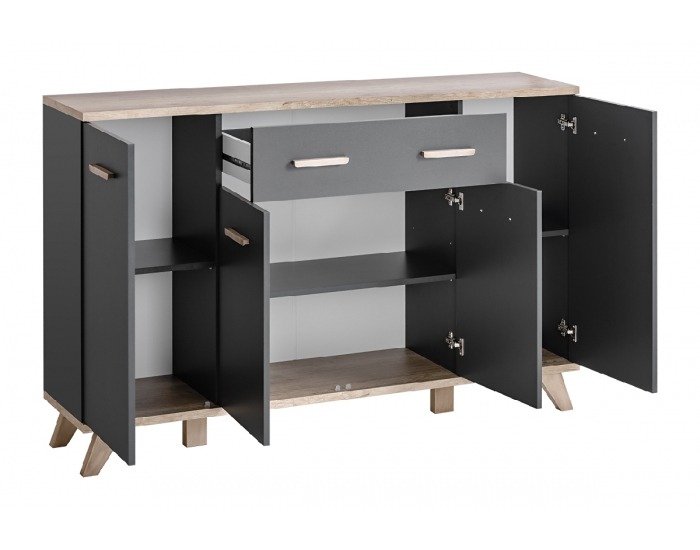 Komoda Legg 4D1S - grafit / dub monument