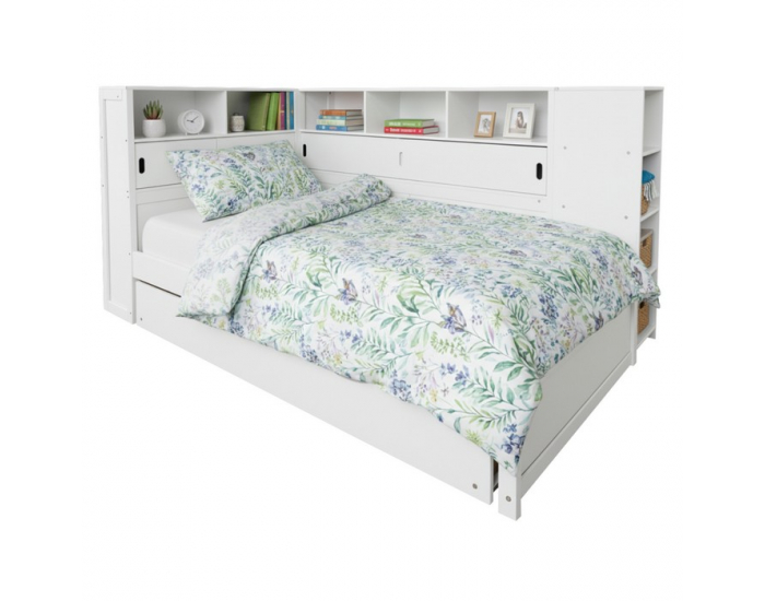 Jednolôžková posteľ s regálmi a prístelkou Lendon 90x200 cm - biela