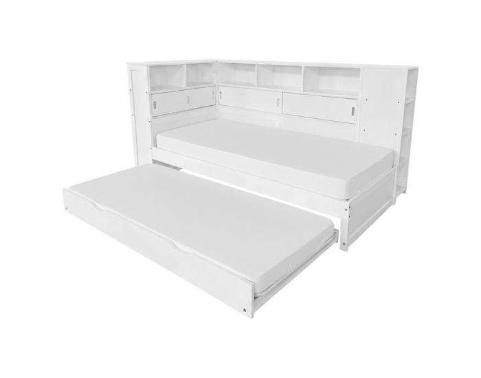 Jednolôžková posteľ s regálmi a prístelkou Lendon 90x200 cm - biela