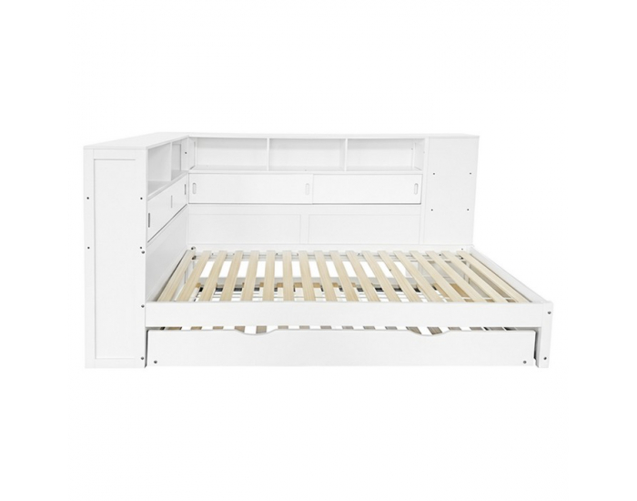 Jednolôžková posteľ s regálmi a prístelkou Lendon 90x200 cm - biela