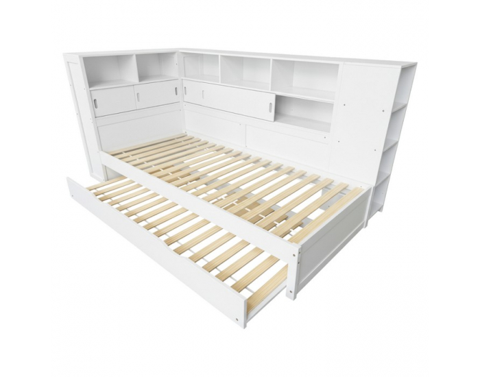 Jednolôžková posteľ s regálmi a prístelkou Lendon 90x200 cm - biela