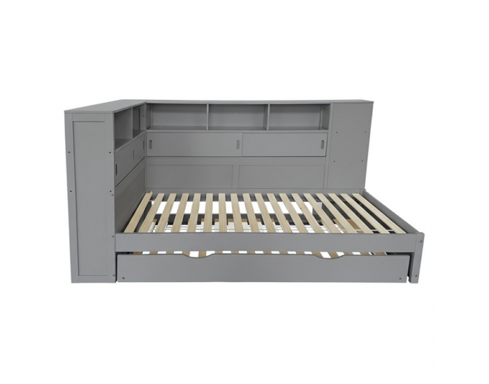 Jednolôžková posteľ s regálmi a prístelkou Lendon 90x200 cm - sivá