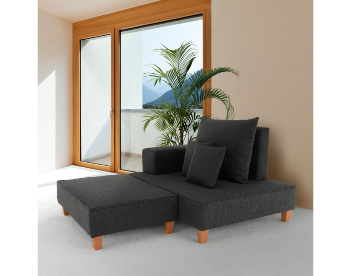 Leňoška s taburetkou Duran L - sivá