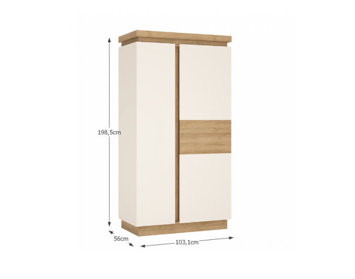 Dvojdverová šatníková skriňa Leonardo LYOS01 - dub riviera / biely vysoký lesk