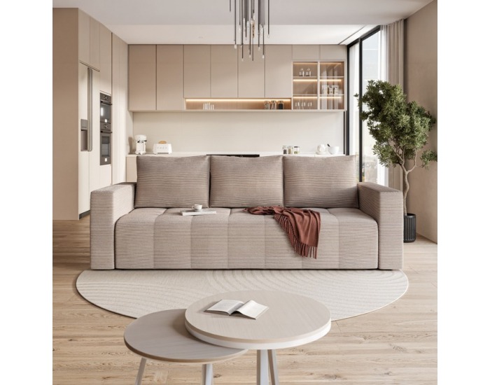 Rozkladacia pohovka s úložným priestorom Leony - béžová (taupe)