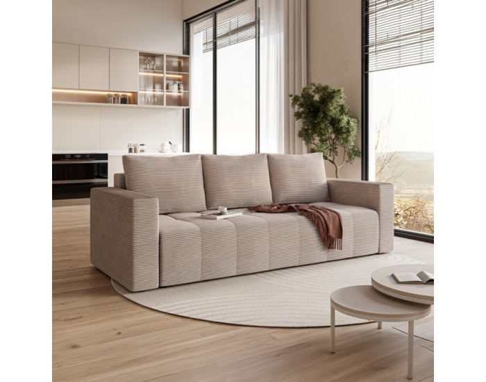 Rozkladacia pohovka s úložným priestorom Leony - béžová (taupe)