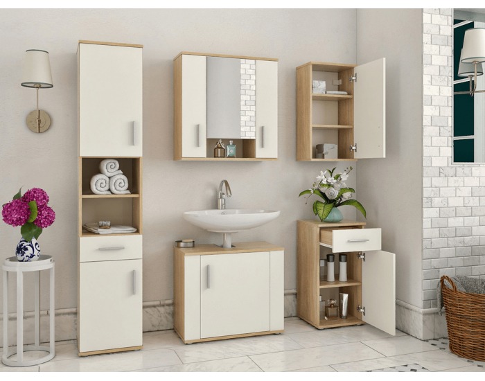 Kúpeľňová skrinka Lessy New 3 - biela / dub sonoma