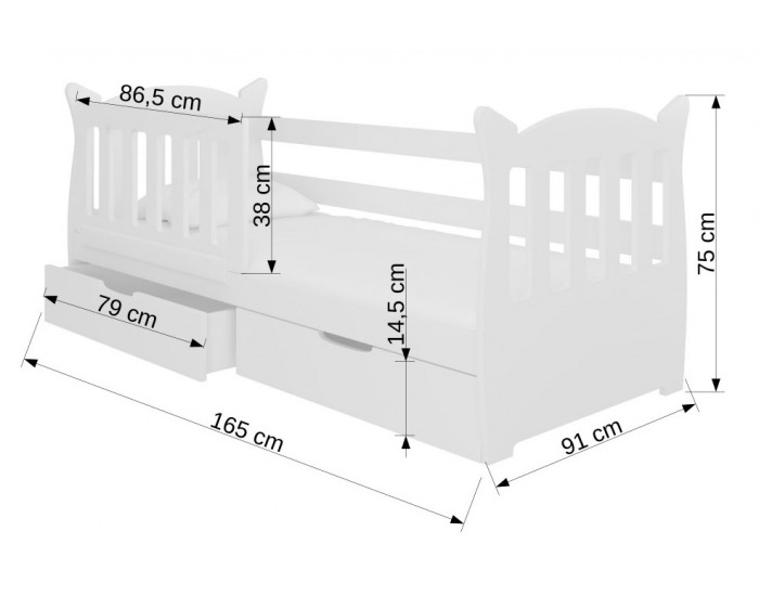 Detská posteľ s matracom a úložným priestorom Leya 80x160 cm - biela