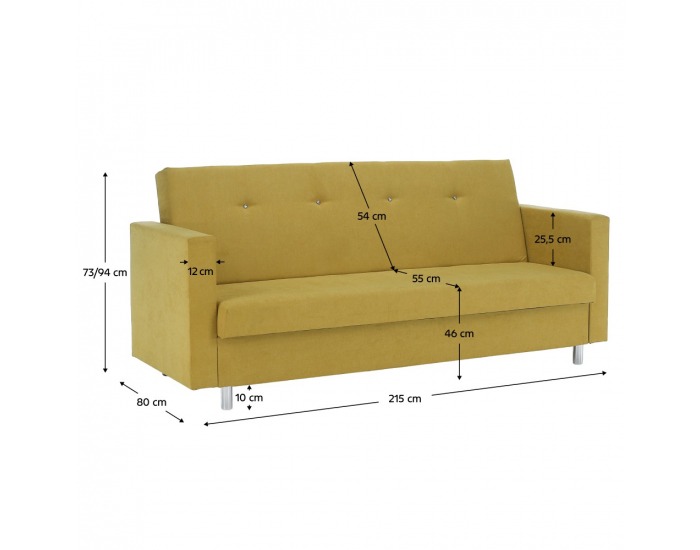 Rozkladacia pohovka s úložným priestorom Lilana - žltá