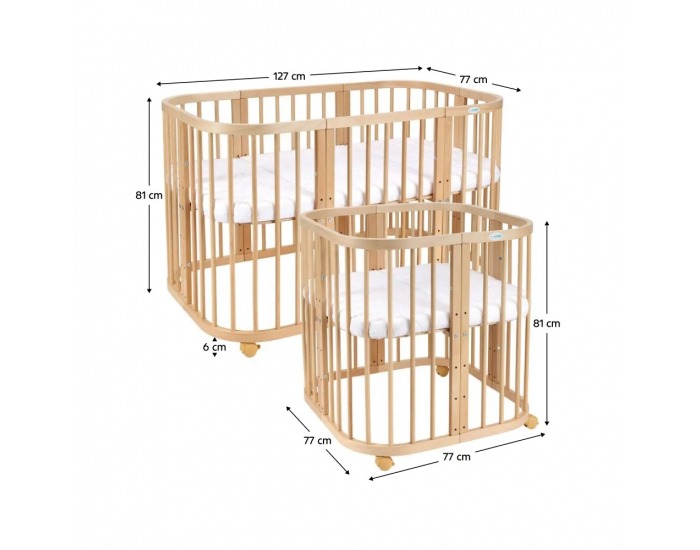 Detská rastúca postieľka s matracom 7v1 Lili - prírodná