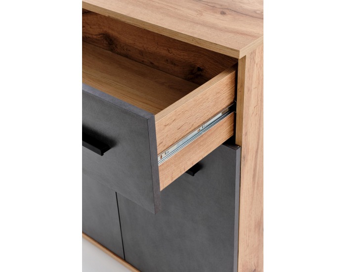 Dvojdverová komoda so zásuvkami Lima KM1 - dub wotan / sivá