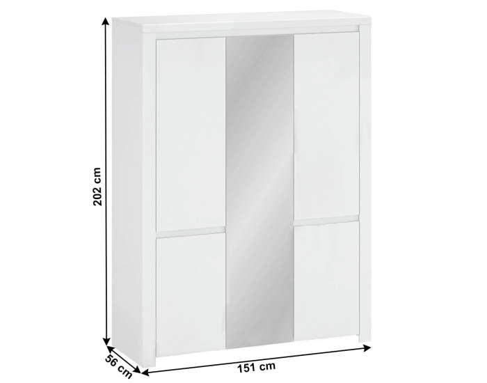 Šatníková skriňa so zrkadlom Lindy 5D - biely lesk
