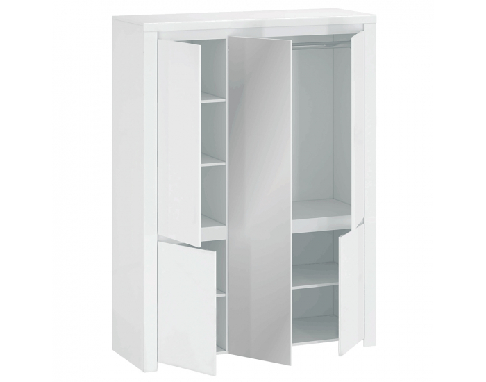 Šatníková skriňa so zrkadlom Lindy 5D - biely lesk