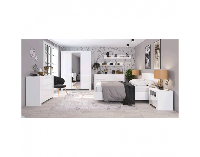 Šatníková skriňa so zrkadlom Lindy 5D - biely lesk