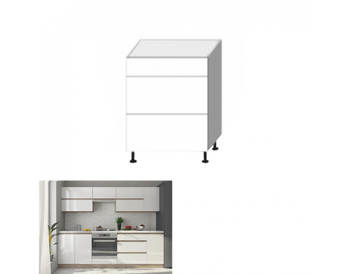 Dolná kuchynská skrinka Line White D60S3 - biely vysoký lesk / dub sonoma