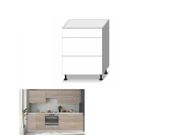Dolná kuchynská skrinka Line D60S3 - dub sonoma / biela