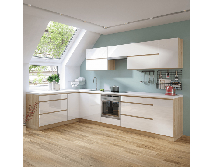 Dolná kuchynská skrinka Line White D40 - biely vysoký lesk / dub sonoma