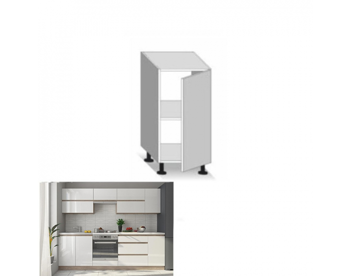 Dolná kuchynská skrinka Line White D40 - biely vysoký lesk / dub sonoma