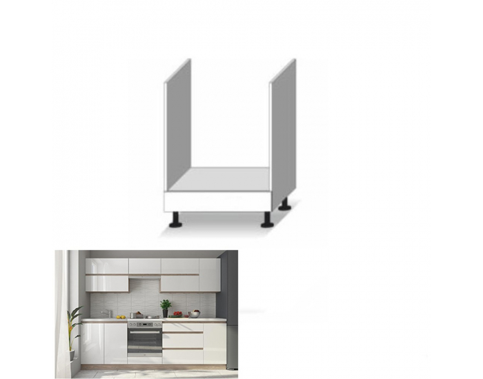 Kuchynská skrinka na sporák Line White D60 KU - biely vysoký lesk / dub sonoma