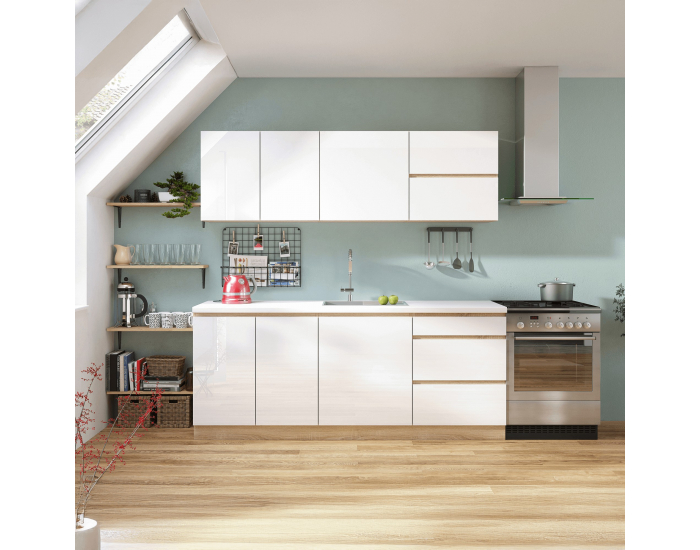 Potravinová skriňa Line White D60 - biely vysoký lesk / dub sonoma