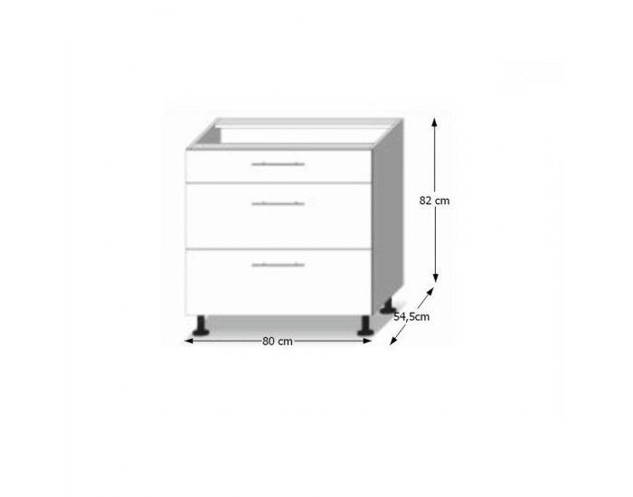 Dolná kuchynská skrinka Line White D80 3 - biely vysoký lesk / dub sonoma