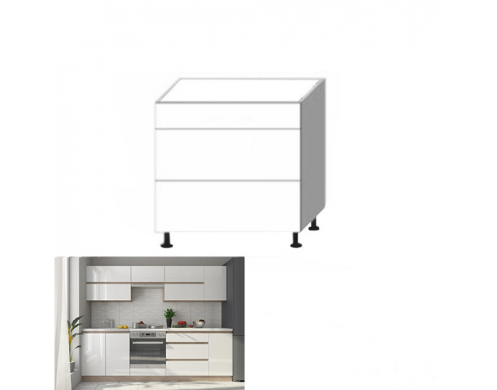 Dolná kuchynská skrinka Line White D80 3 - biely vysoký lesk / dub sonoma