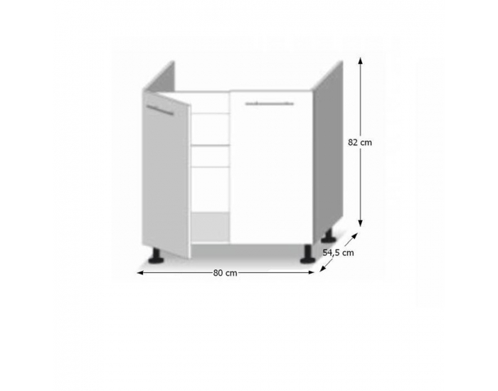 Drezová kuchynská skrinka Line White D80 ZL - biely vysoký lesk / dub sonoma