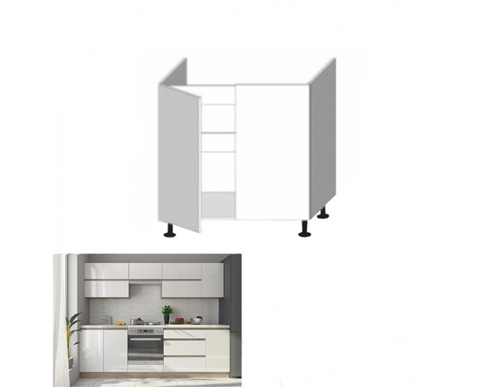 Drezová kuchynská skrinka Line White D80 ZL - biely vysoký lesk / dub sonoma
