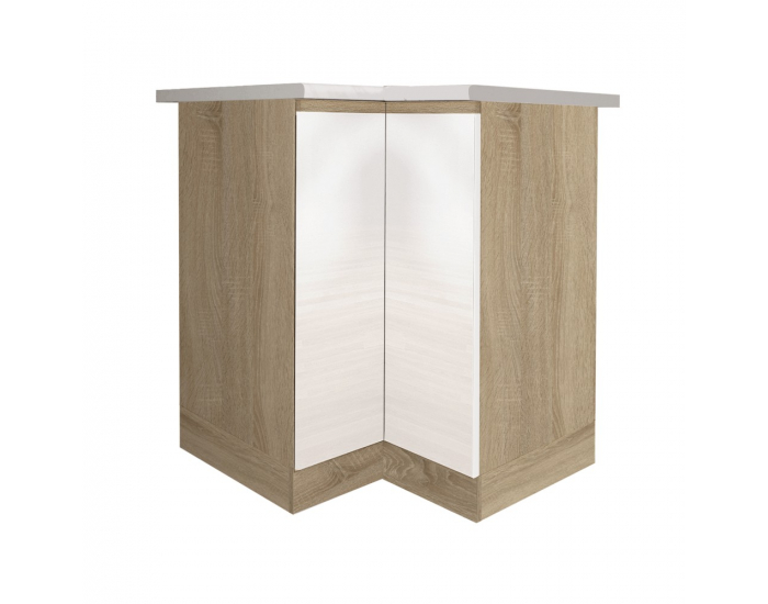 Dolná rohová kuchynská skrinka Line White DR L - biely vysoký lesk / dub sonoma