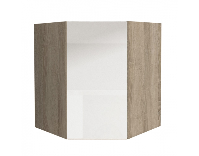 Horná rohová kuchynská skrinka Line White GR - biely vysoký lesk / dub sonoma